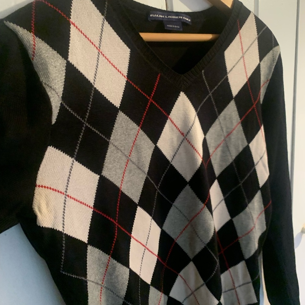 Ralph Lauren Gold Cashmere Sweater M Argyle